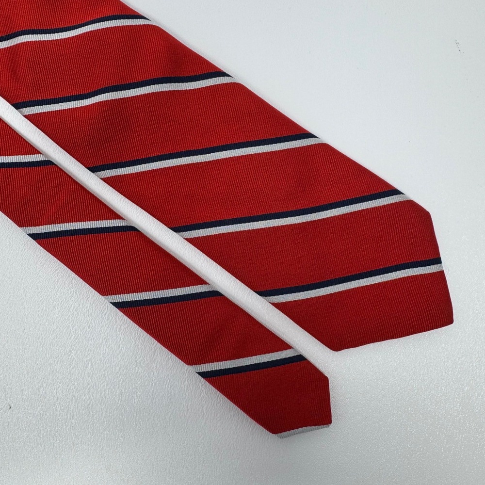 Robert Talbott Mens‎ Silk Repp Tie Red Blue White Striped Monterey California